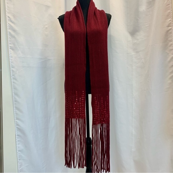 Red long sequin fringe fall winter soft scarf - Picture 3 of 7